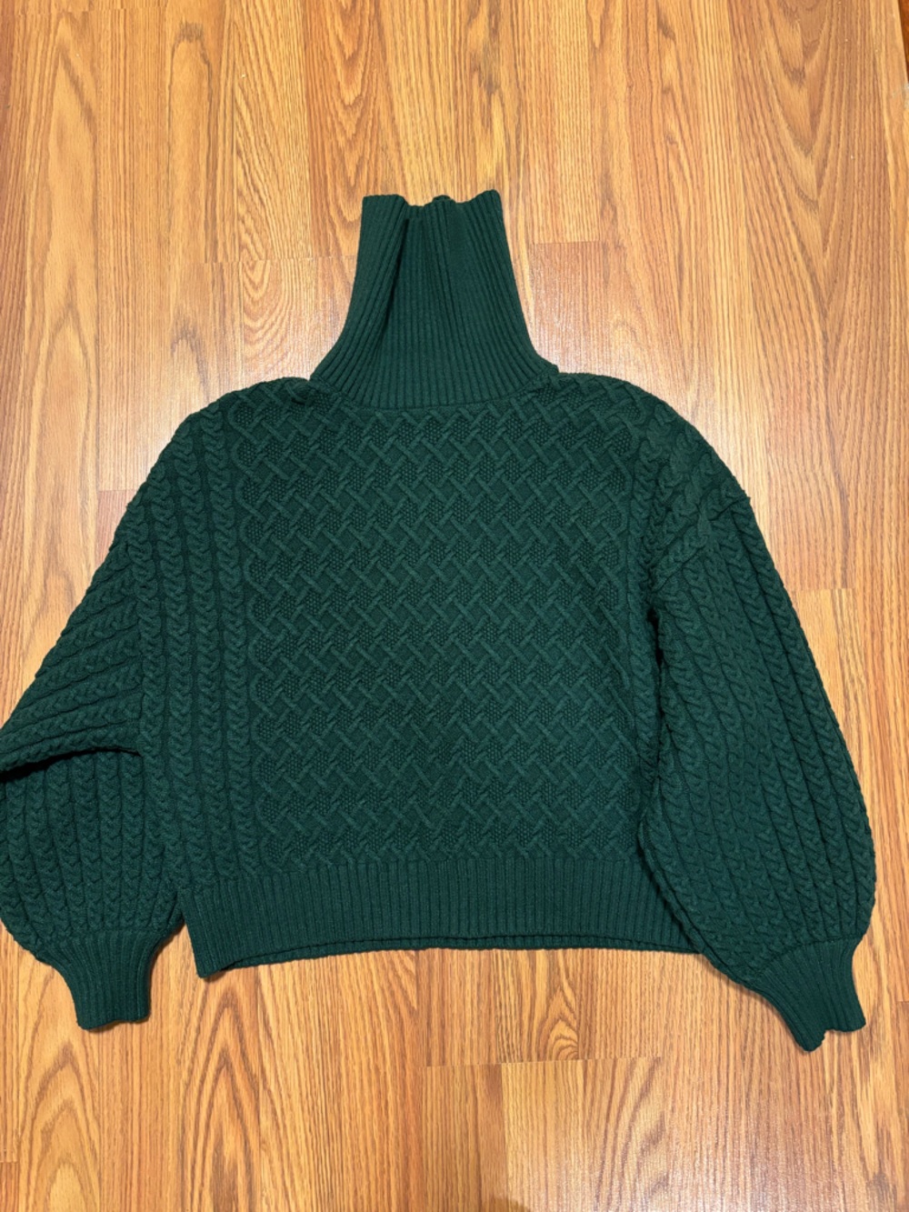 Tahari Dark Green Cable Knit Turtleneck Sweater